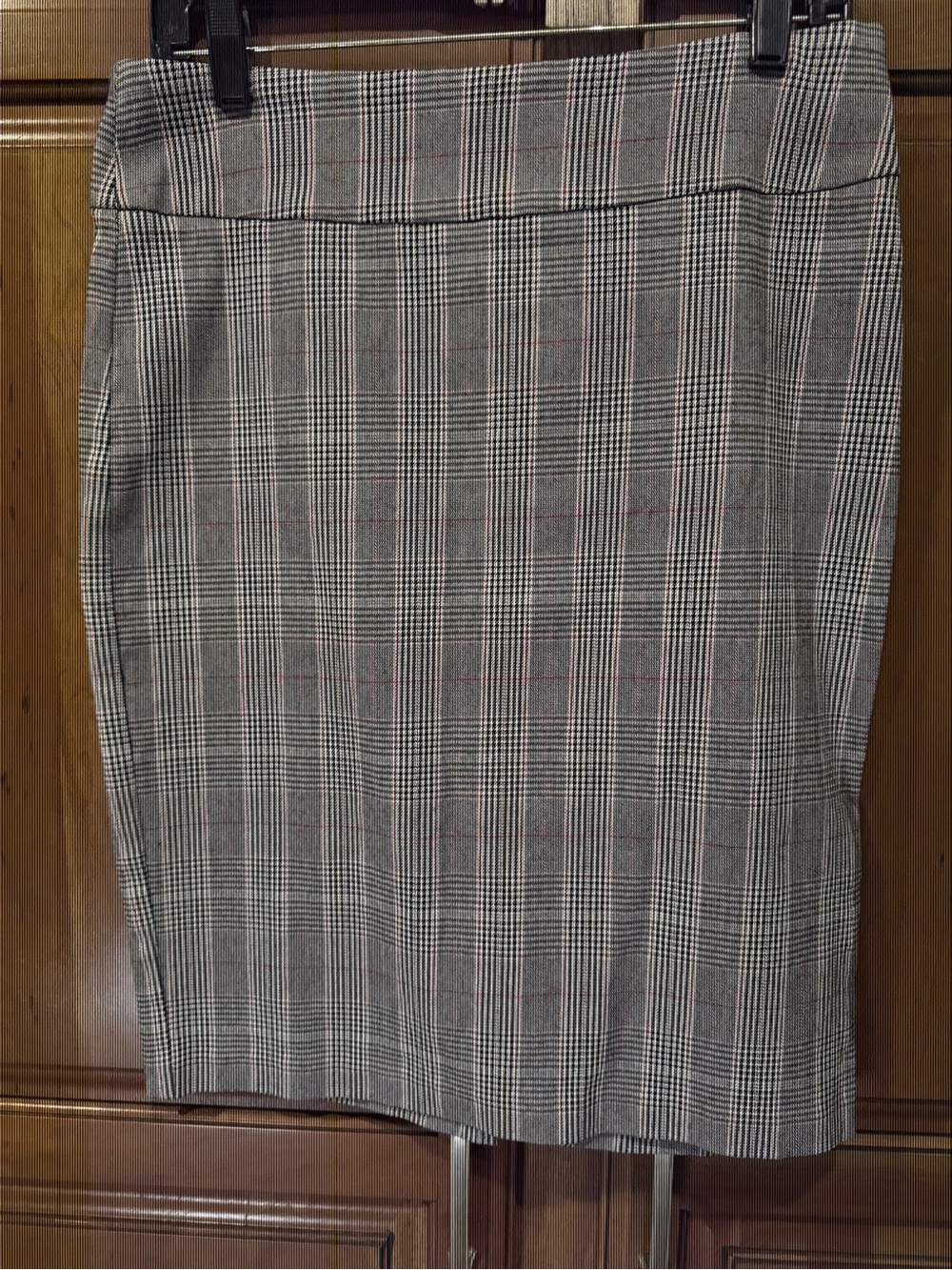Soho Grey Plaid Pencil Skirt with Subtle Red Windowpane